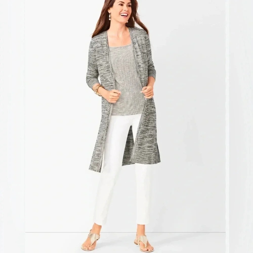 Talbots Women's Grey Space Dye Open Front Duster Cardigan Sweater Small NWT